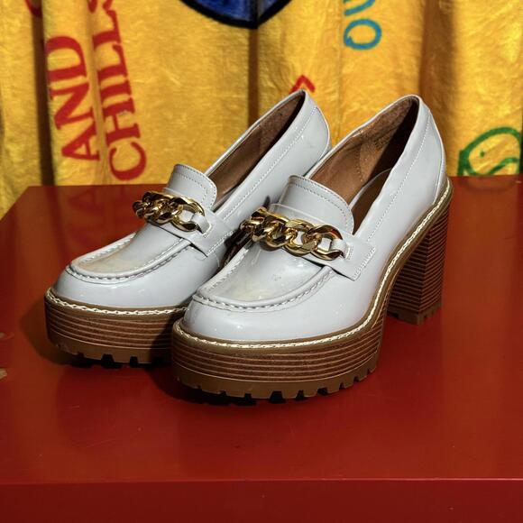 Chunky Madden Girl Heeled Loafers with Gold Chain Detail - Picture 4 of 9